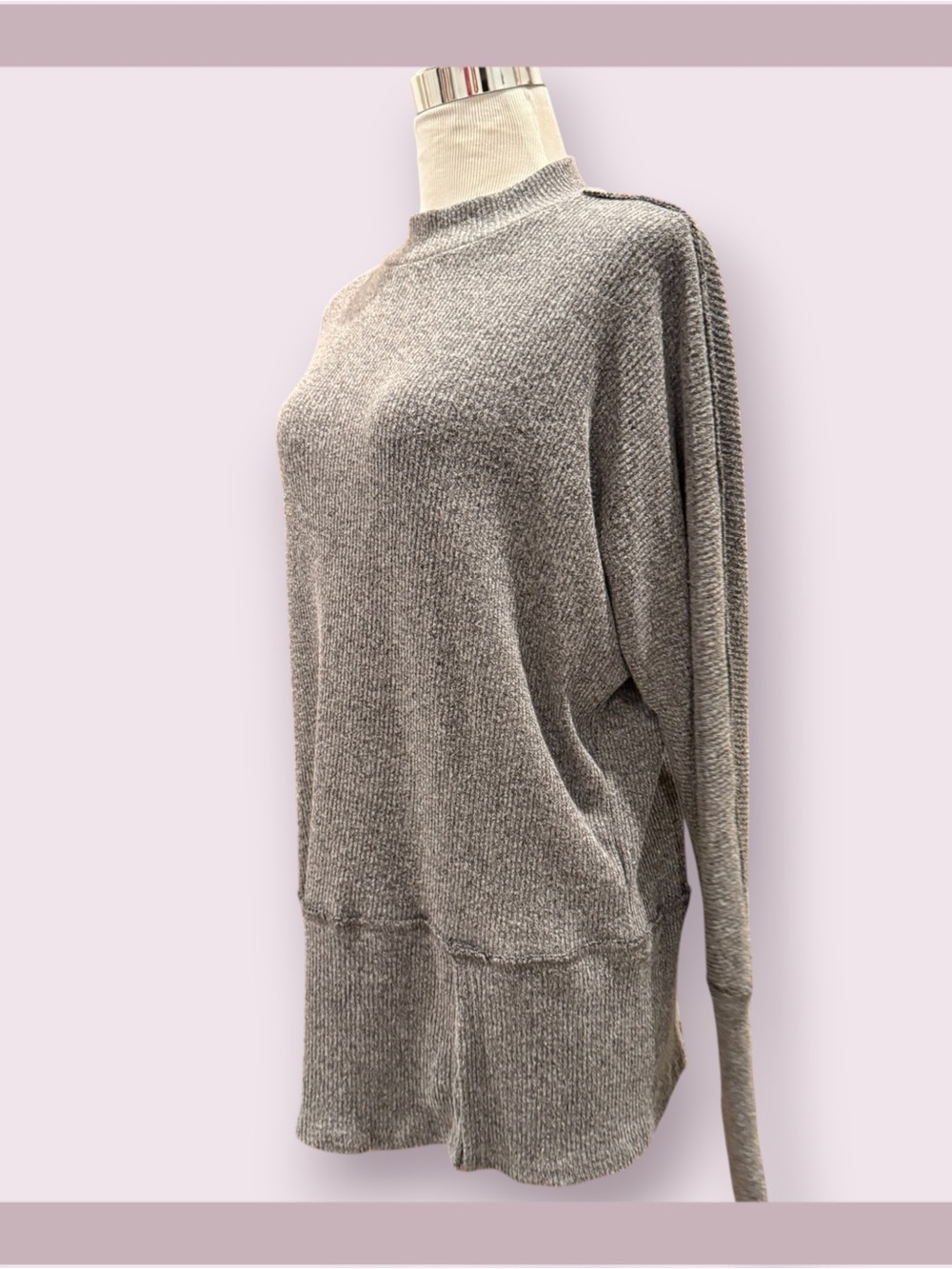 Suzanne Betro Heathered Gray Ribbed Mock Neck Tunic Top - Picture 3 of 6